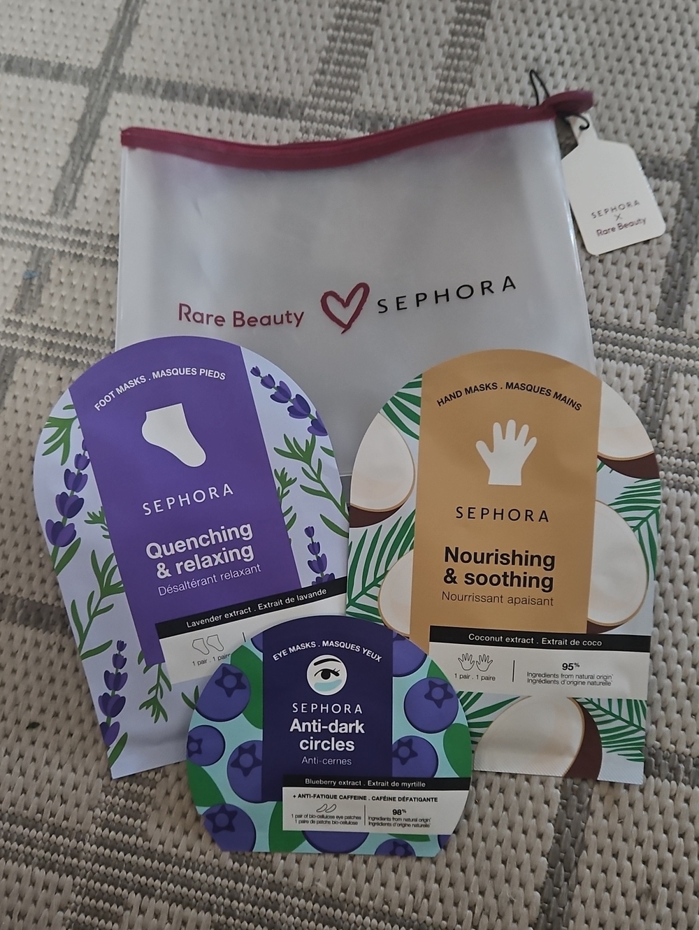 SEPHORA Hydrating Mask Set – Hand,Foot & Eyes Plus Rare Beauty Bag